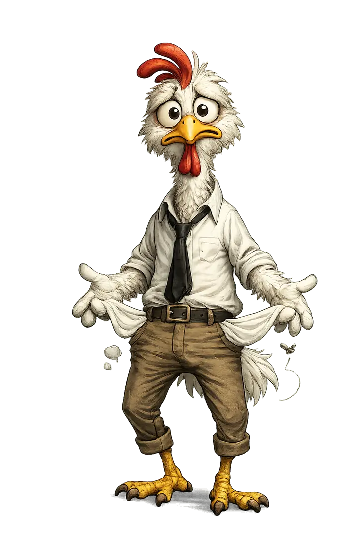 CrazyChickenTech mascot with a billing reminder
